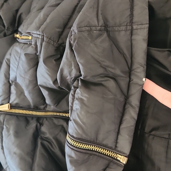 Michael Kors Long Black Winter Coat Large Hooded - Picture 16 of 16